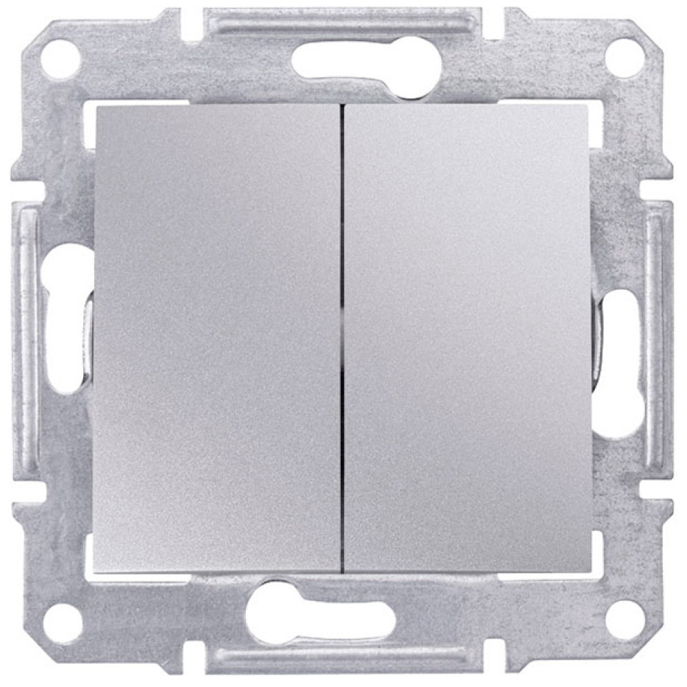 Выключатель двухклавишный проходной Schneider Electric Sedna 10А Алюминий SDN0600160